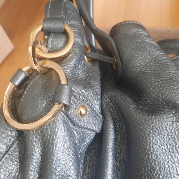 Large Aqua Madonna drawstring leather bag - Picture 7 of 14